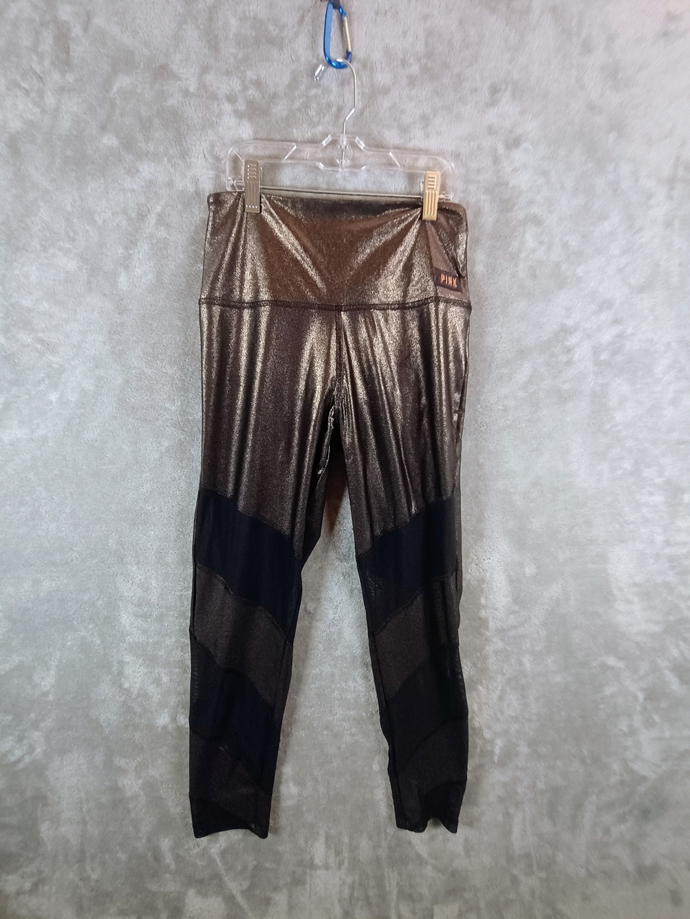 Victoria's Secret Pink High-Waist Metallic Bronze Leggings with Black Paneling